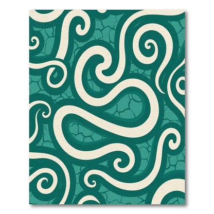 Cream Swirls Teal Aquatic Abstract Rug