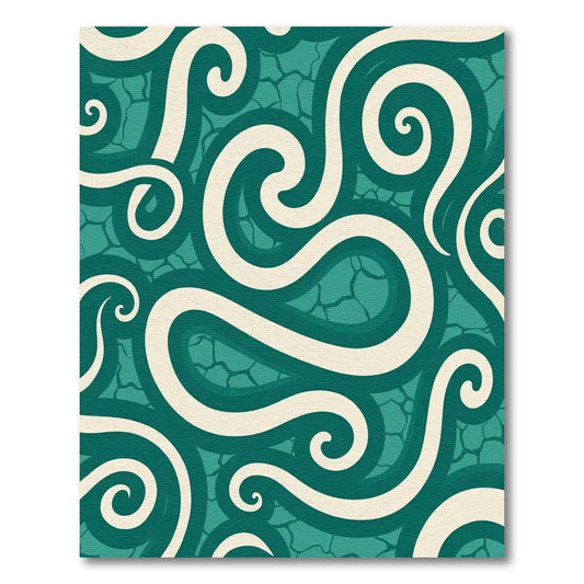 Cream Swirls Teal Aquatic Abstract Rug