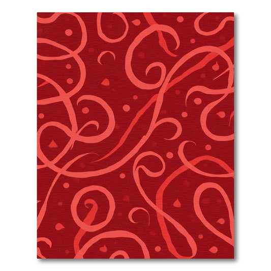 Crimson Swirls and Dots Composition Rug