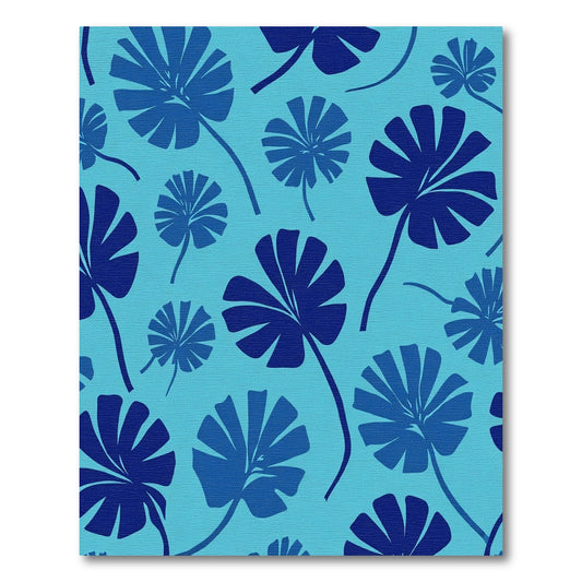 Deep Blue Palm Frond Meadow Rug
