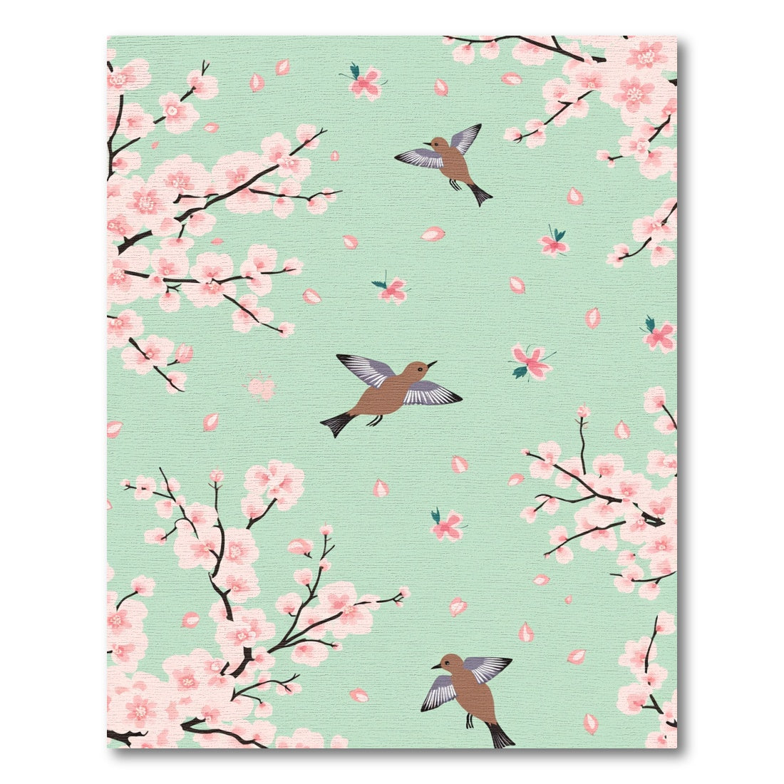 Light Green Pink Blossom Bird Collection Rug