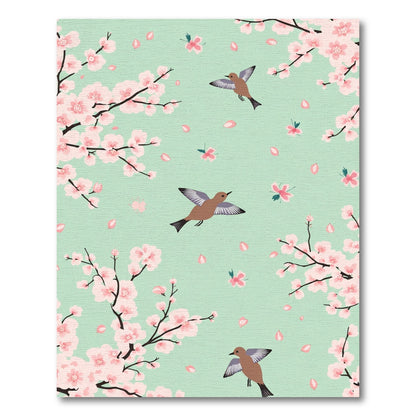 Light Green Pink Blossom Bird Collection Rug