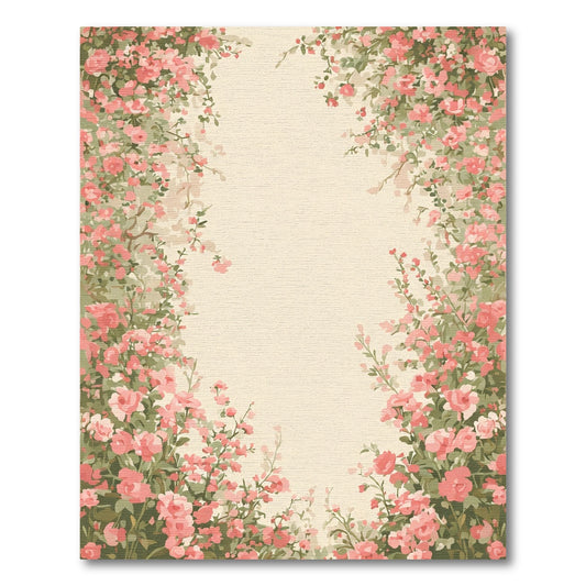 Charming Pink Blossom Floral Border Rug
