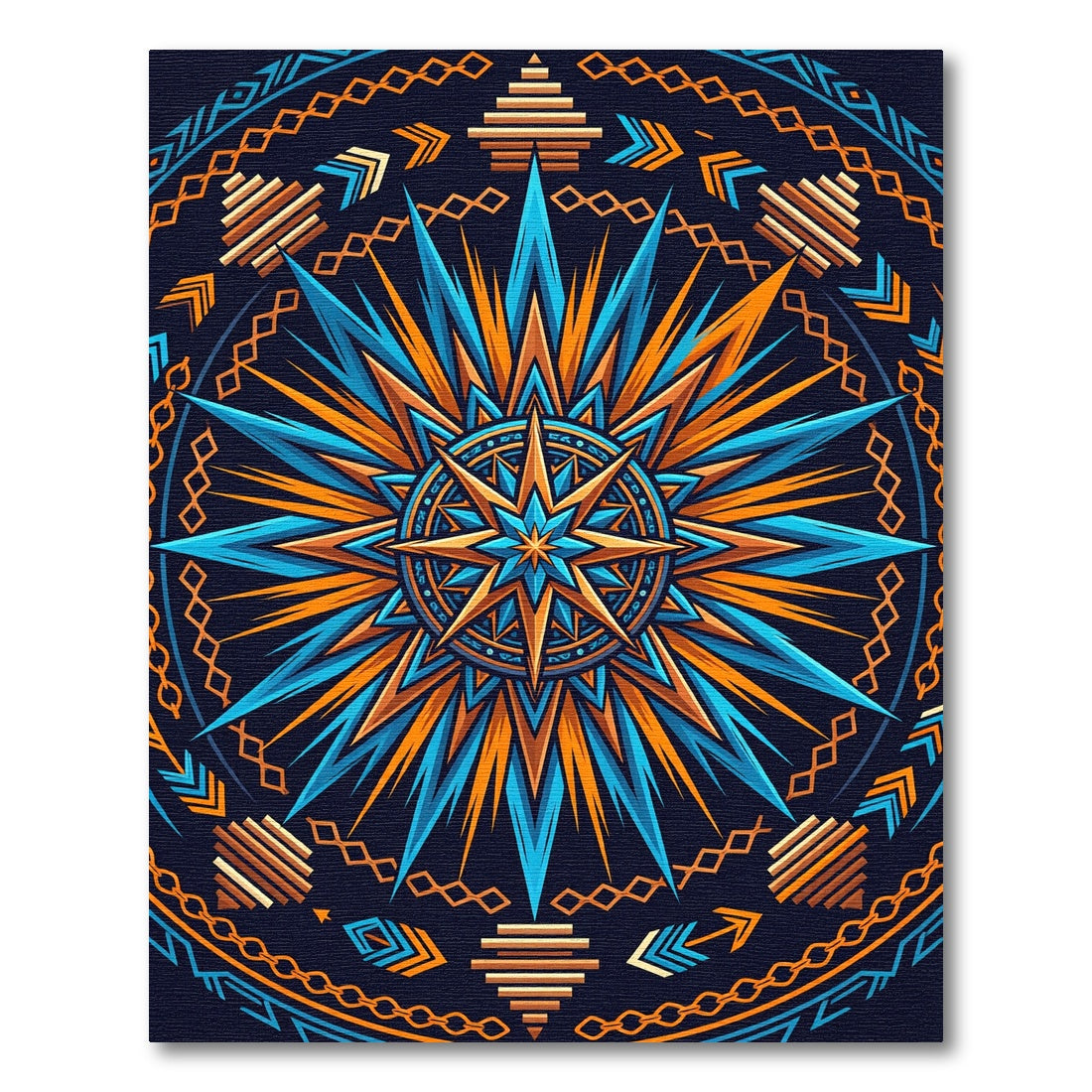Radiant Orange and Azure Celestial Medallion Rug