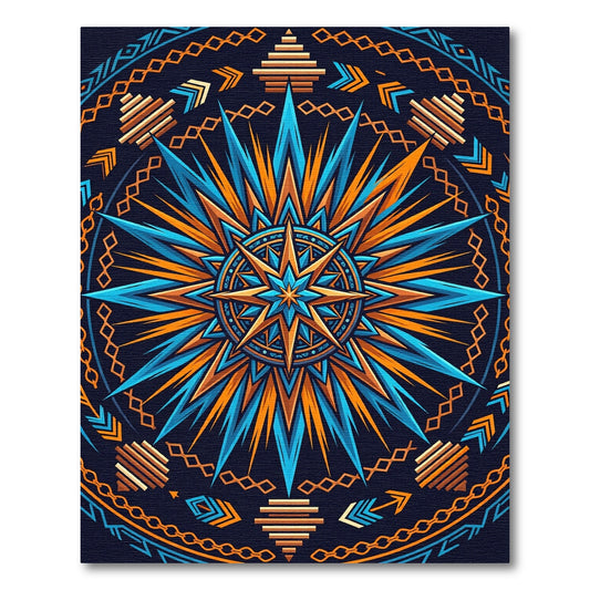Radiant Orange and Azure Celestial Medallion Rug