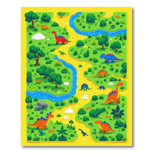 Whimsical Dinosaur Jungle River Rug