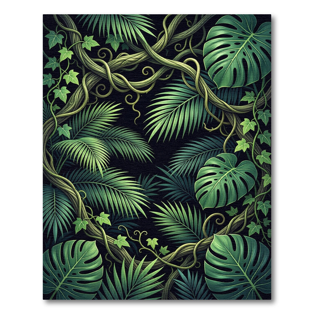 Lush Green Tropical Foliage Jungle Rug