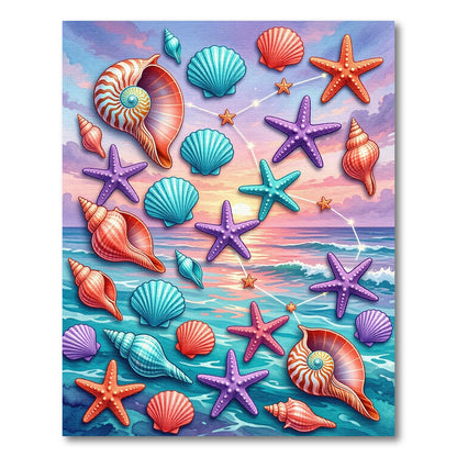 Vibrant Celestial Seashell and Starfish Horizon Rug