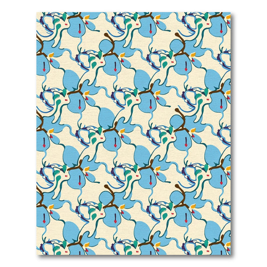 Abstract Blue Swirls And Petals Rug