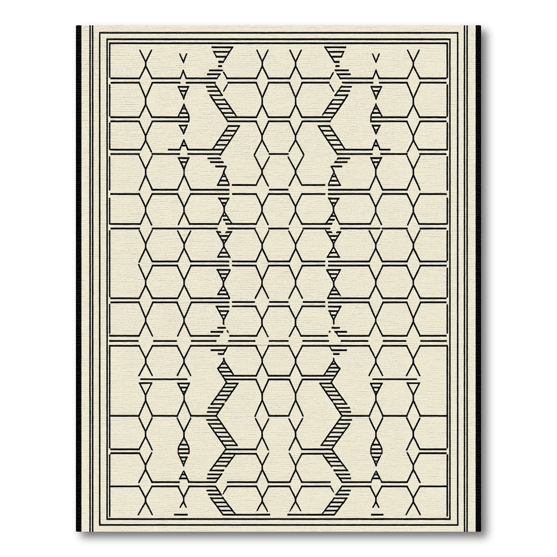 Monochromatic Geometric Interlocking Hexagons Rug