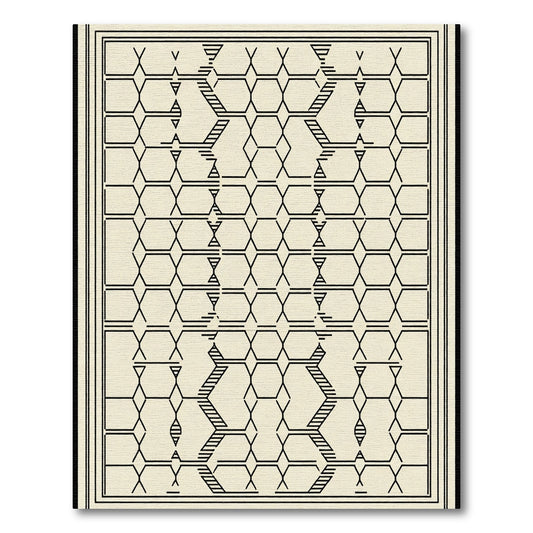 Monochromatic Geometric Interlocking Hexagons Rug