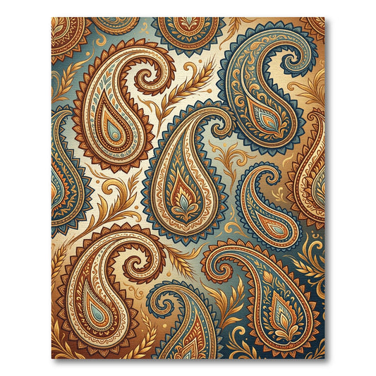 Earthy Blue and Gold Paisley Swirls Rug