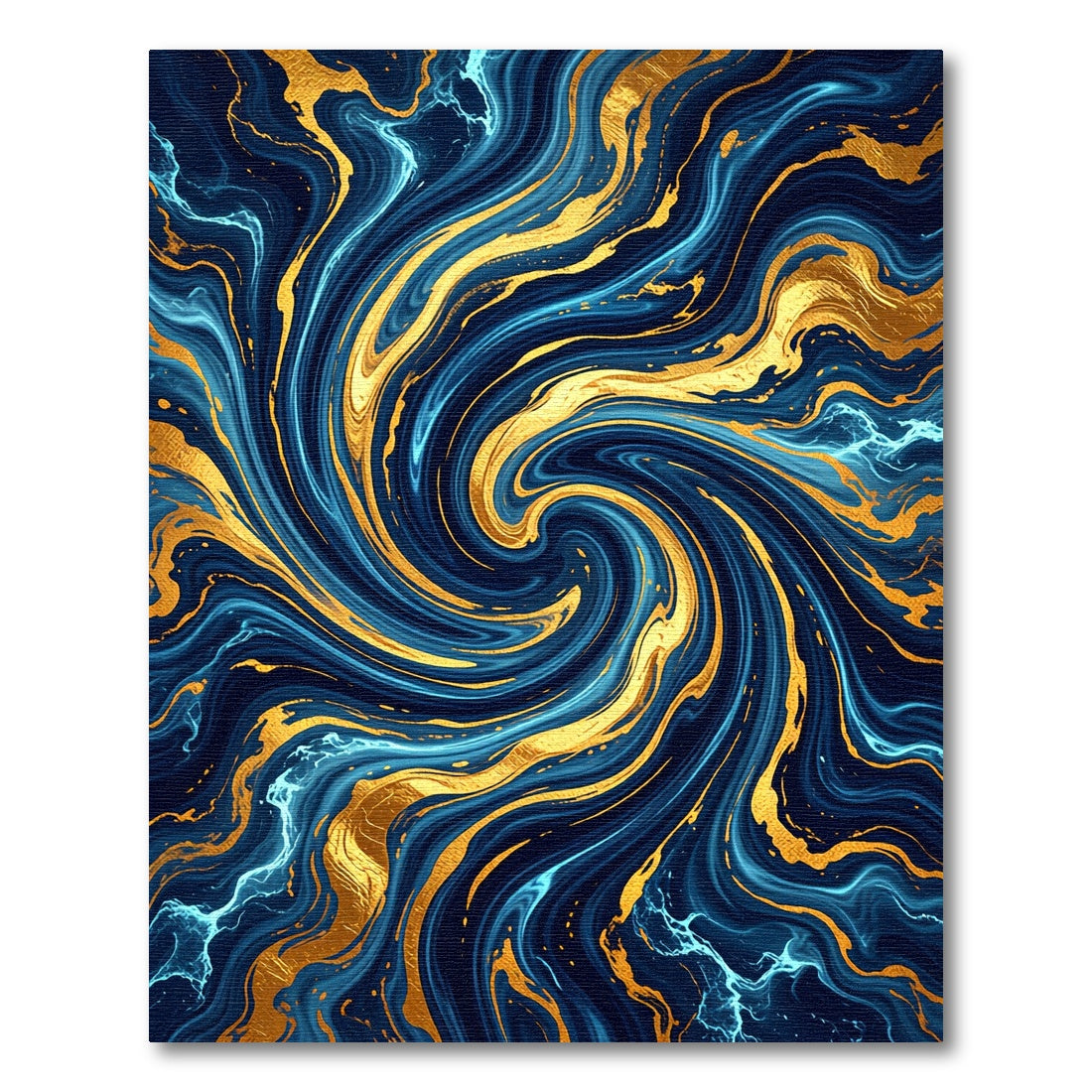 Swirling Navy Blue and Gold Marble Rug
