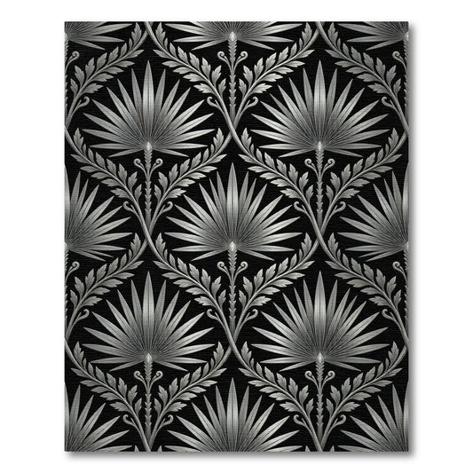 Art Deco Silver Palm Leaf Lattice Rug
