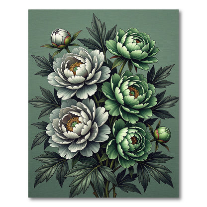 Botanical Sage Green Peony Bouquet Rug