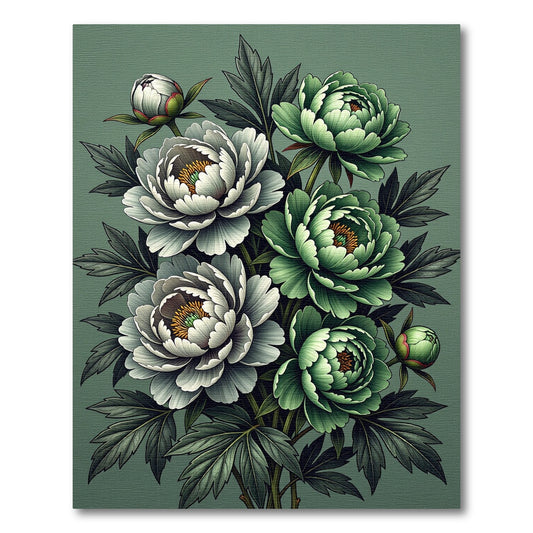Botanical Sage Green Peony Bouquet Rug