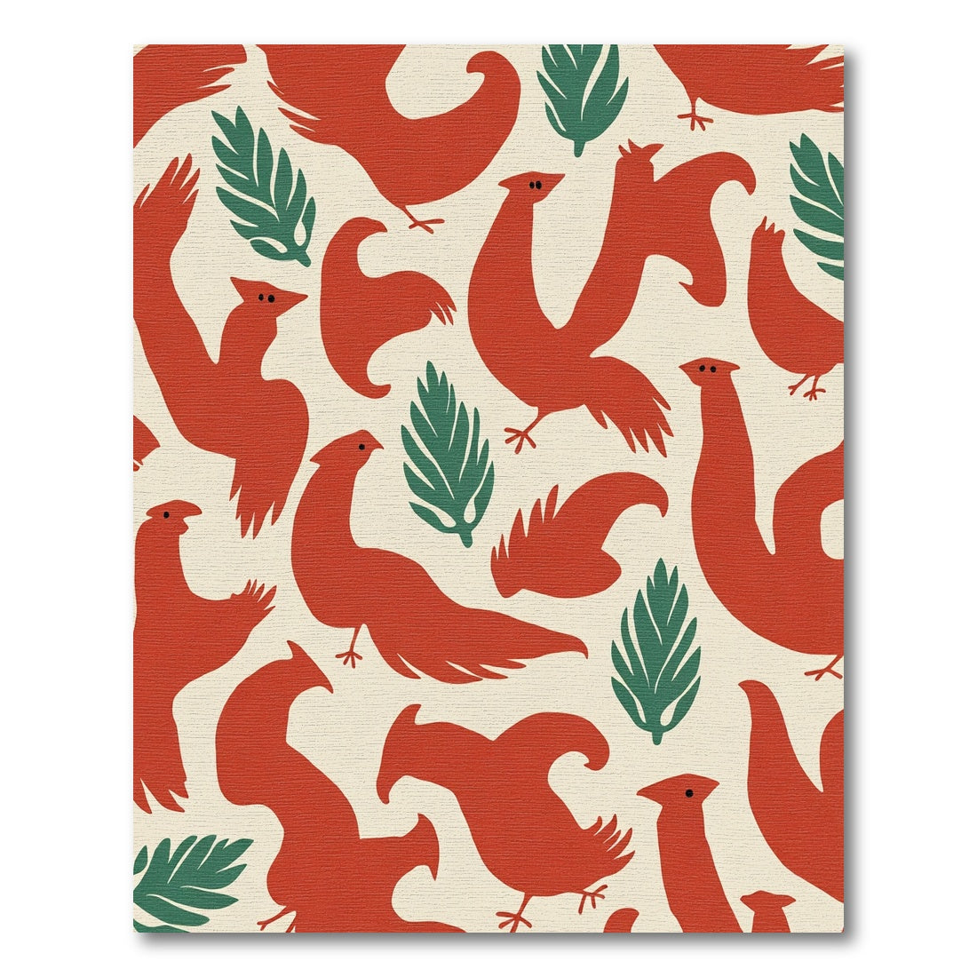 Whimsical Red Bird Foliage Pattern Rug