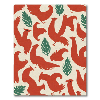 Whimsical Red Bird Foliage Pattern Rug