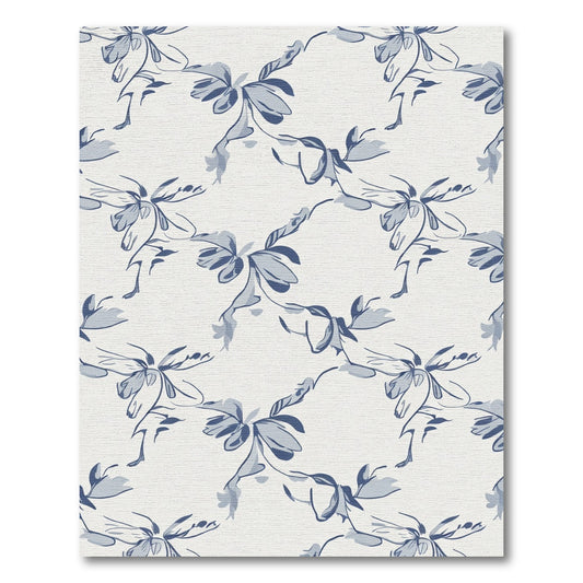 Indigo Blue Abstract Floral Swirl Rug