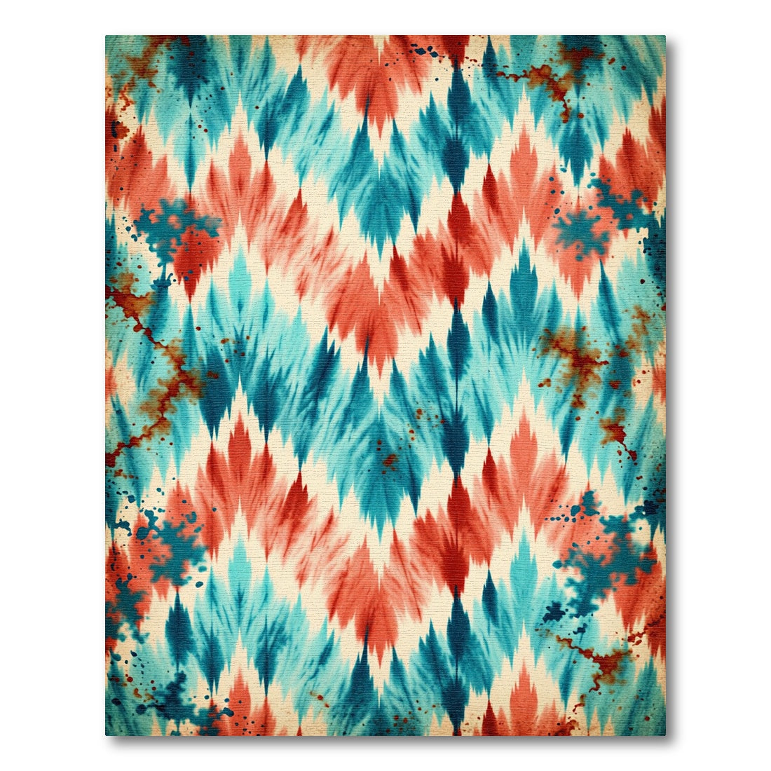 Red and Teal Ikat Zigzag Rug