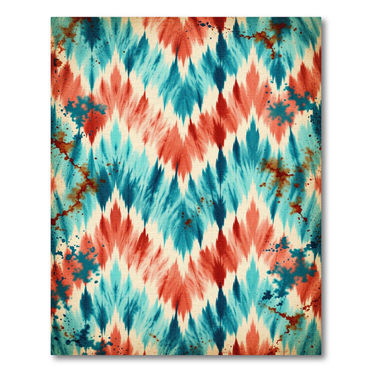 Red and Teal Ikat Zigzag Rug