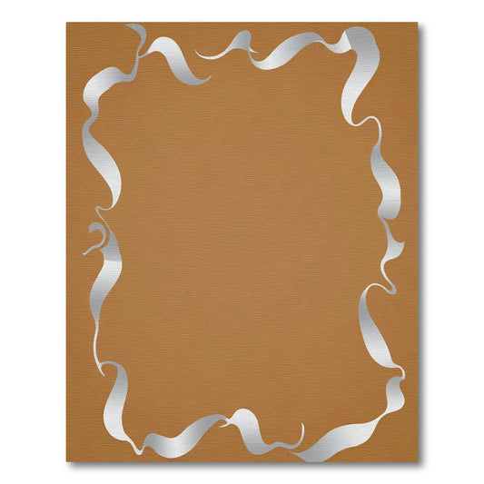 Bronze Silver Flowing Ribbon Frame Rug