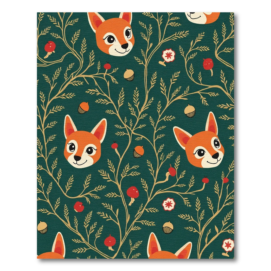 Whimsical Fox Woodland Acorn Pattern Rug