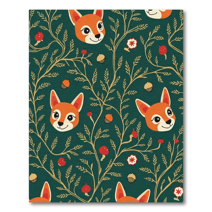 Whimsical Fox Woodland Acorn Pattern Rug