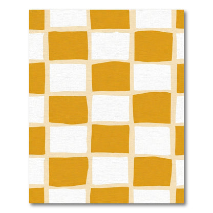 Golden White Grid Checkerboard Rug