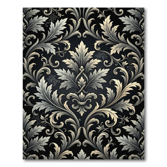 Elegant Black and White Acanthus Scroll Rug