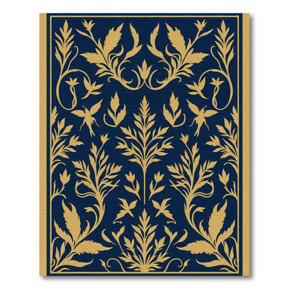 Navy Gold Botanical Bird Medallion Rug