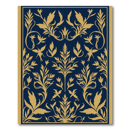 Navy Gold Botanical Bird Medallion Rug
