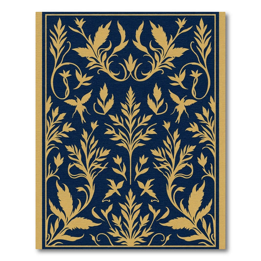 Navy Gold Botanical Bird Medallion Rug
