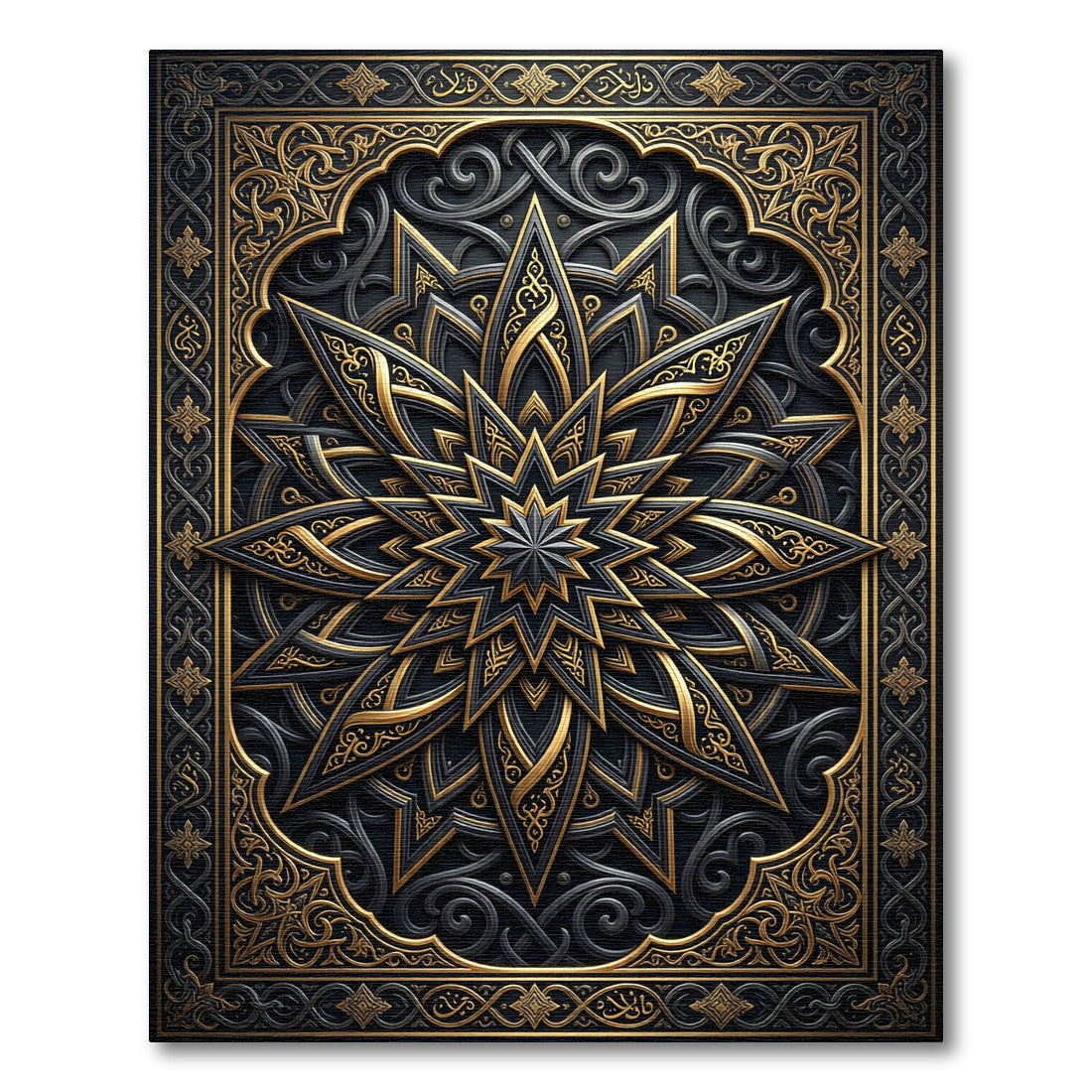 Gilded Charcoal Starburst Ornate Medallion Rug