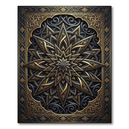 Gilded Charcoal Starburst Ornate Medallion Rug