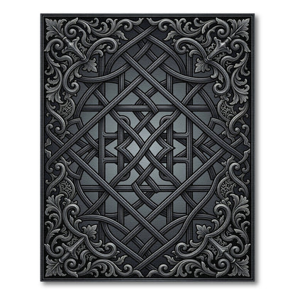Ornate Black Interlocking Scrollwork Rug
