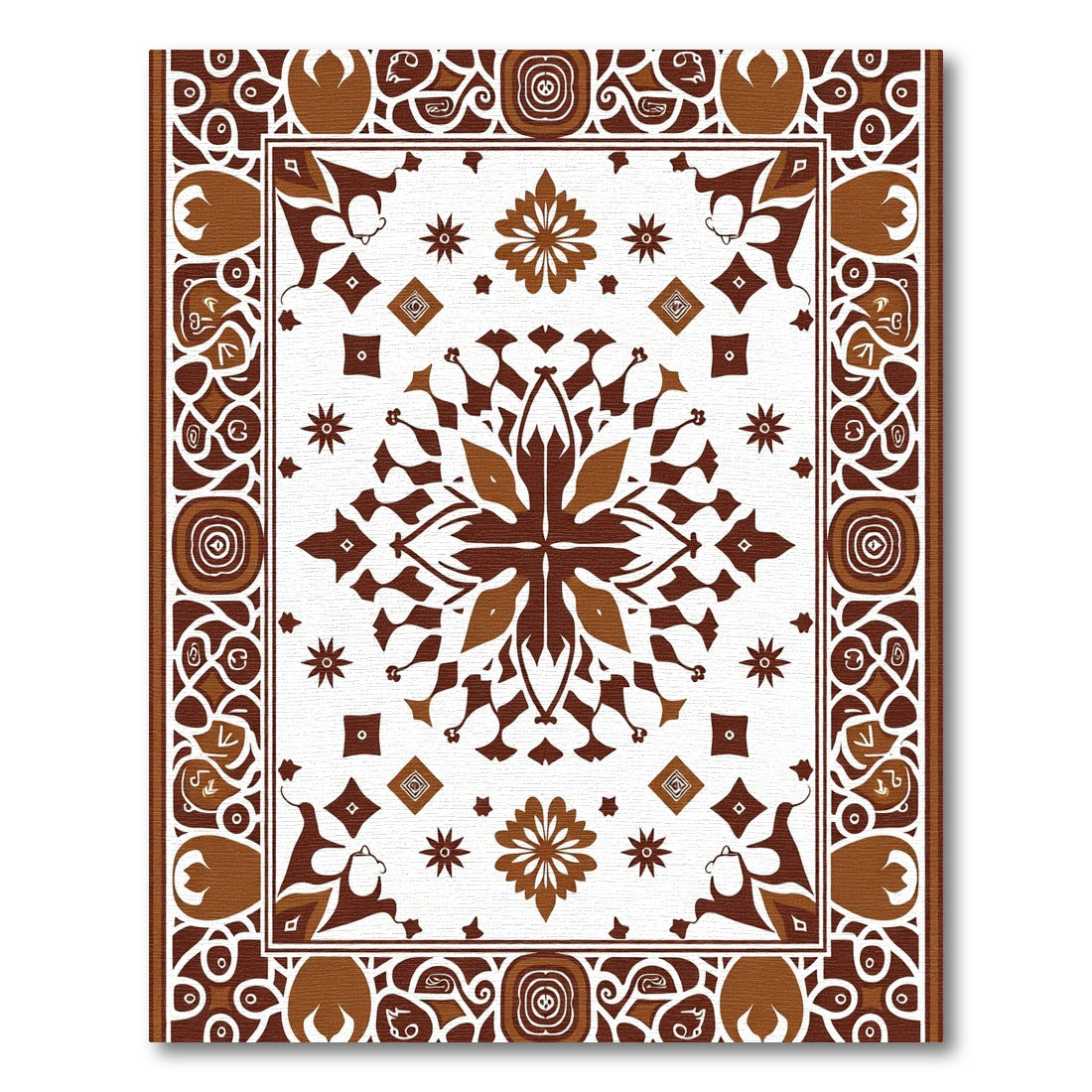 Brown Geometric Floral Mandala Rug