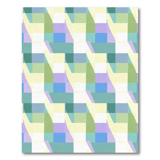 Pastel Geometric Block Illusion Rug