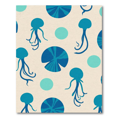 Ocean Blue Jellyfish And Lily Pads Rug
