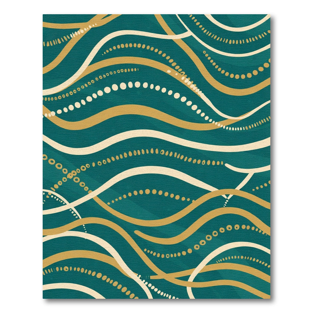 Teal Gold Flowing Line Dot Rug