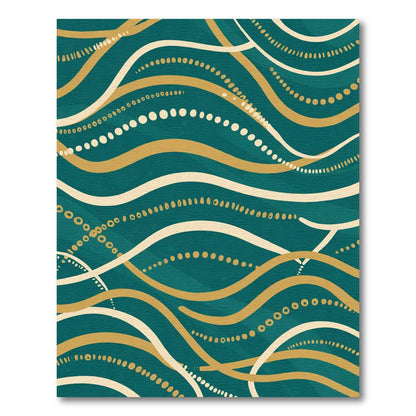 Teal Gold Flowing Line Dot Rug