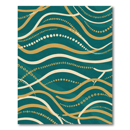 Teal Gold Flowing Line Dot Rug