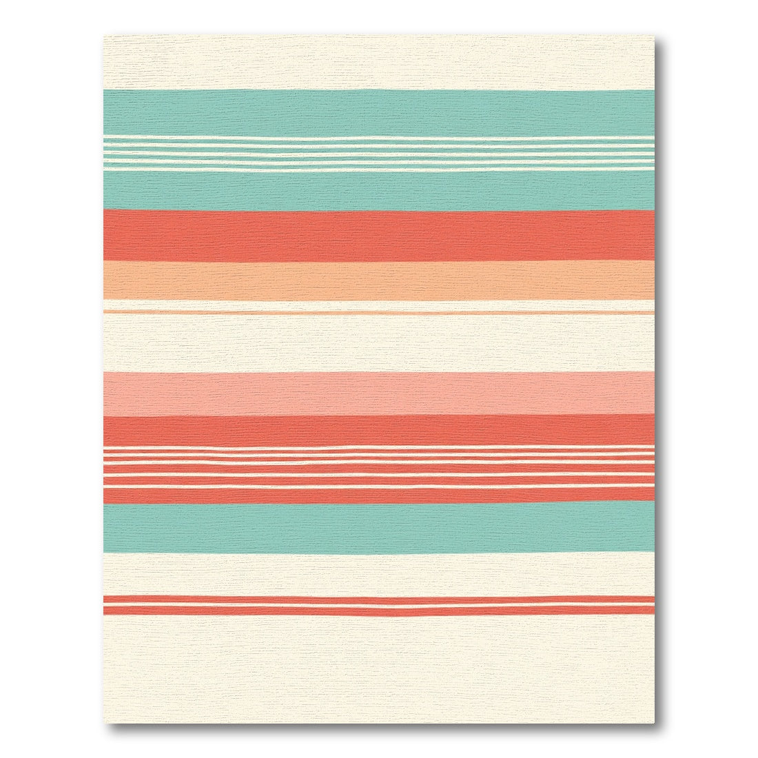 Coral Teal Cream Striped Texture Rug