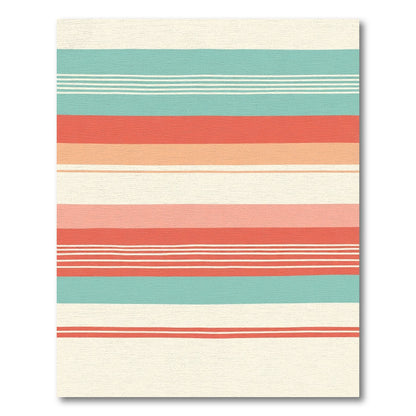 Coral Teal Cream Striped Texture Rug