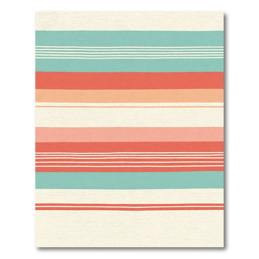 Coral Teal Cream Striped Texture Rug