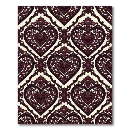 Ornate Burgundy Heart Damask Rug