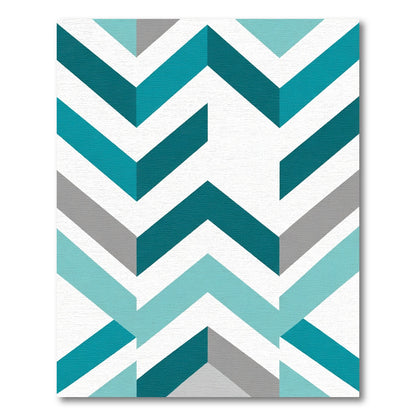 Teal Gray White Chevron Geometric Rug