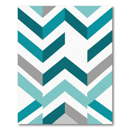 Teal Gray White Chevron Geometric Rug