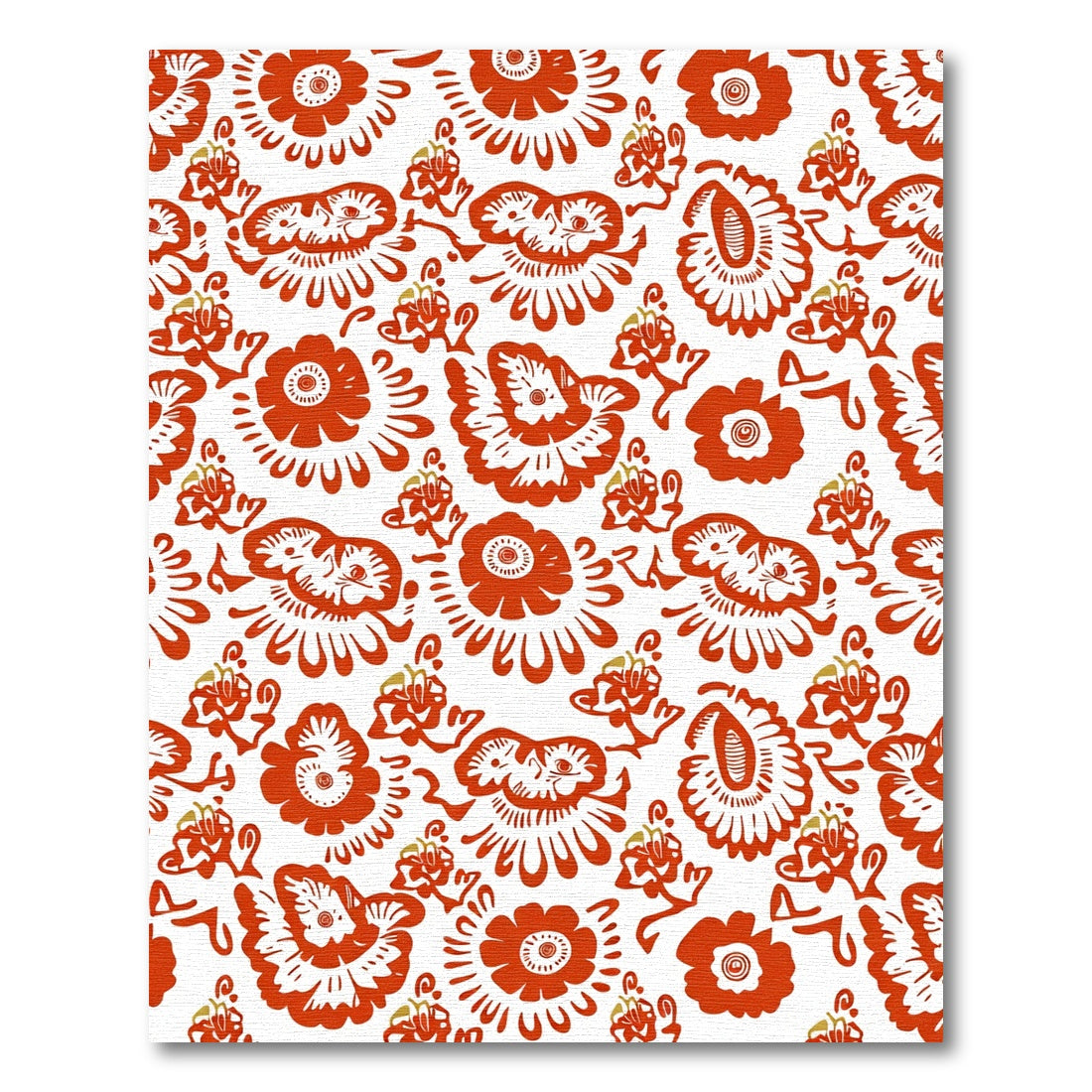 Ornate Red Blossom Folk Art Rug