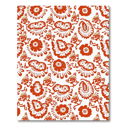 Ornate Red Blossom Folk Art Rug